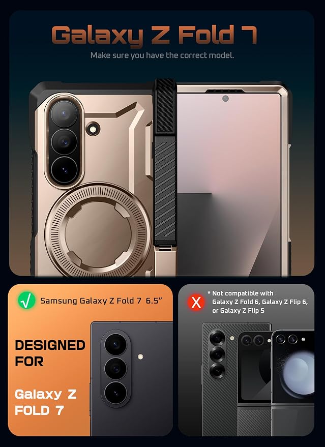 SUPCASE for Samsung Galaxy Z Fold 7 Case with Kickstand Azure | Compatible with MagSafe Tempered Glass Screen Protector Military-Grade Protection Hinge Coverage Unicorn Beetle Grip
