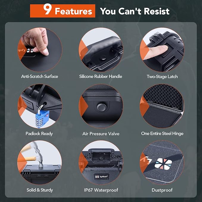 Lykus HC-3310 Waterproof Hard Case with Customizable Foam Insert, Interior Size 12.99x8.27x5.31 in, Suitable for pistol,camera,lens,drone,mic,flashlight,telescope,action cam,electronics,tools,and more