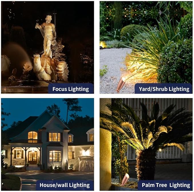 Low Voltage Spot Lights - Solid Brass Landscape Spotlight Wired, 12V Outdoor LED Bullet Uplights, Waterproof Electric Copper for Patio Wall with 4000K Bright White MR16 Bulb (6 Pack)