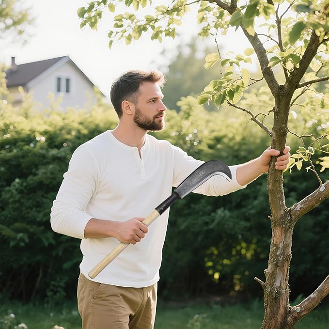 Sickle Garden Tool，22" Steel Machete Heavy Duty for Cutting Trees,Machete for Yard Work with Wooden Handle