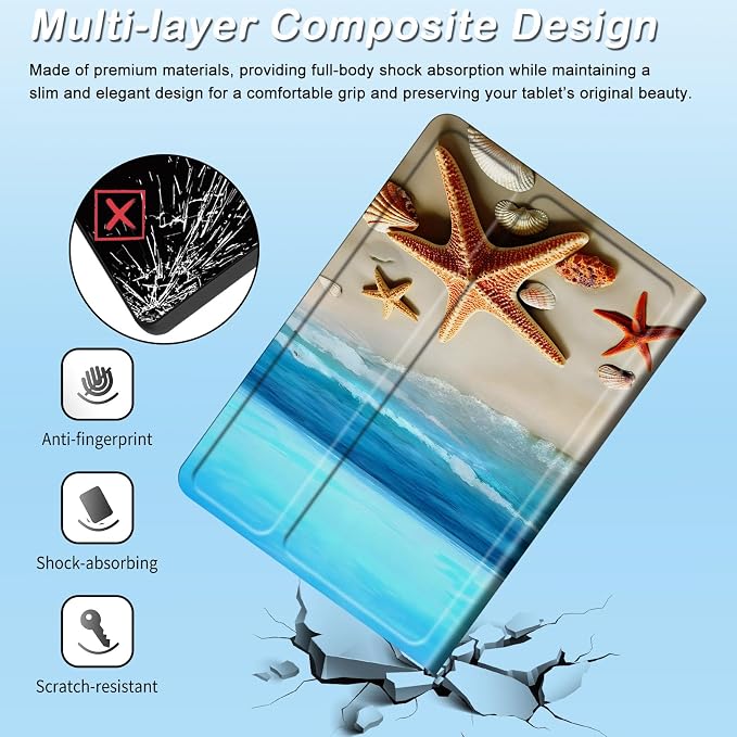 for 6 Kindle 2024 and 2022 (11th Generation) Case Slim Lightweight Smart Cover Case with Auto-Wake/Sleep for Kindle 2024Beach Starfish