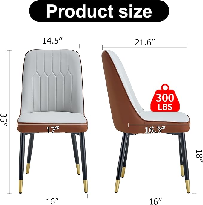 Dining Chairs Set of 2，Modern Dining Chairs, Equipped with PU Leather Backrest Cushions and Black Metal Legs, Suitable for Restaurants, Kitchens, and Bedrooms Dining Room Chairs