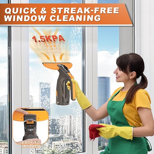 3-in-1 Window Vacuum Squeegee Cordless, Electric Window Squeegee Window Cleaner with Spray & Suction, Handheld Window Cleaning Tool, for Windows, Mirror, Glass, Car Windshield, Countertop, Tiles