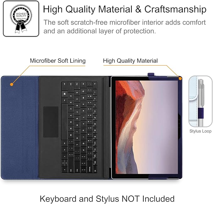 Fintie Case for 12.3 Inch Microsoft Surface Pro 7 Plus Surface Pro 7/6/5/4/3 - Portfolio Business Cover with Pocket Compatible with Type Cover Keyboard Black