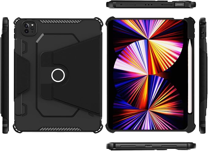 Kids Case for iPad Pro 11 M5/M4 &amp iPad Air 11 (2026/2025/2024) Shockproof Case with Pencil Holder Techcircle Light EVA Foam Handle Stand Bumper Protective Child Friendly Drop Proof Cover Black