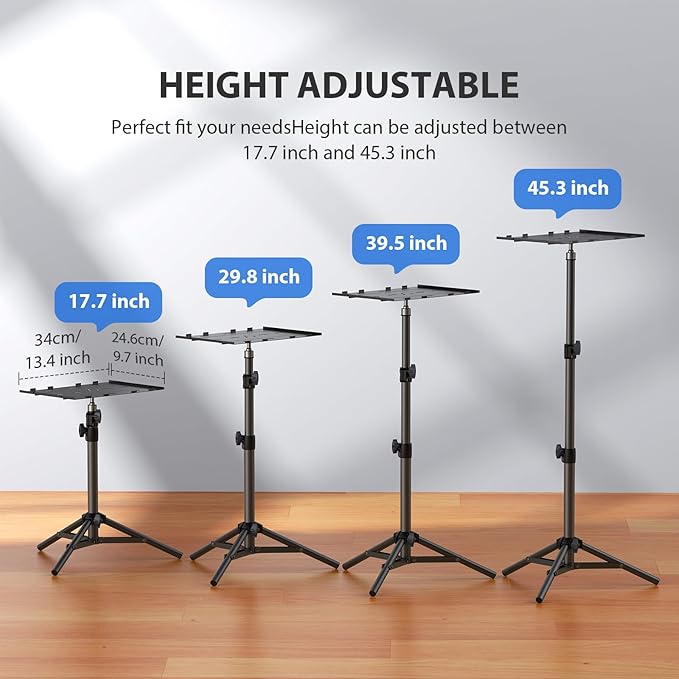 LEORFI Projector Stand Tripod, Laptop Tripod Stand, Foldable Portable Projector Floor Mount, Height Adjustable from 17.7" to 45.2", with Folding Plate, Capacity 22lb, for Outdoor Movies, Home, Office