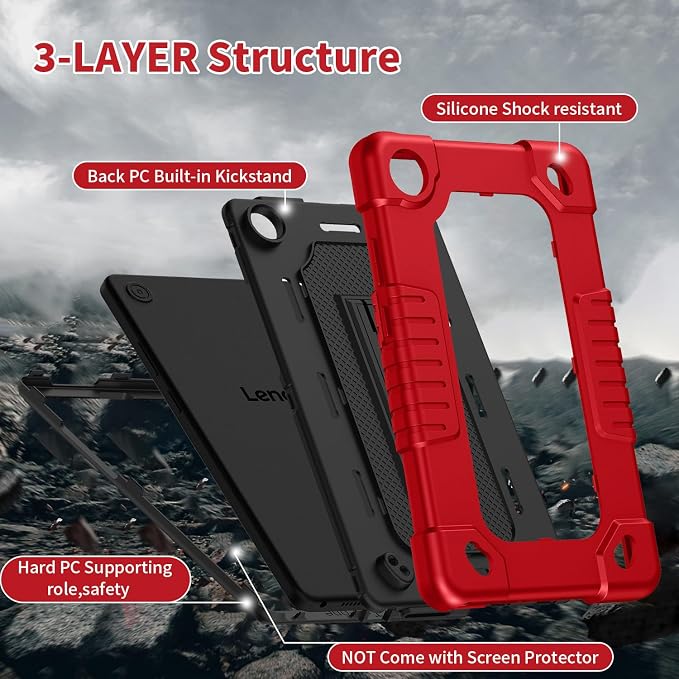 Tablet Case for Lenovo Tab One (TB305FU) 8.7 inch Shockproof Cover | with Tempered Glass Screen Protector &amp Strap &amp Kickstand for Lenovo Tab K9 8.7 inch 2025 (Model: TB305FU) (Black+2Pcs)