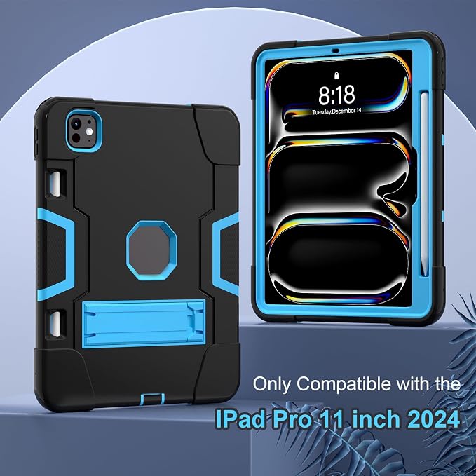 Tablet case for iPad Pro 11 Inch 2024 (5th Gen)Hard PC Soft Silicone Protective Kickstand tab Case for iPad Pro 2024 11 (Model: A3006/A2836/A2837) Pencil Holder Kickstand Cover Black