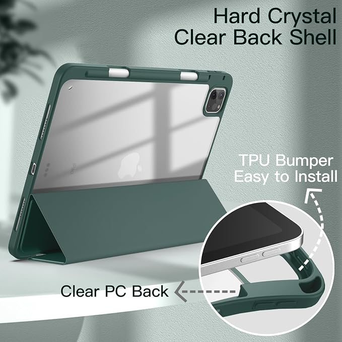 JETech Case Cover for iPad Pro 11 4/3/2/1 Black | For 2022/2021/2020/2018 Model Clear Back Pencil Holder Slim Shockproof Tri-Fold Stand Auto Wake/Sleep
