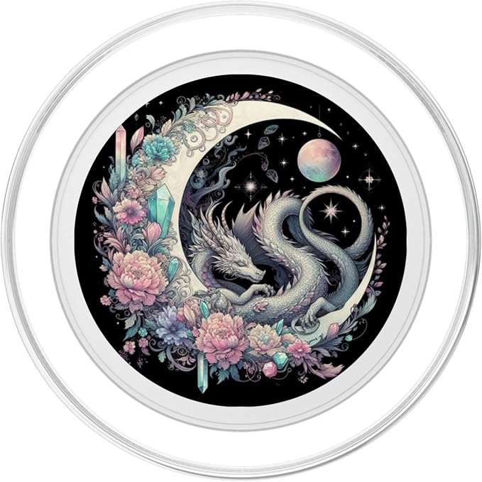 Pastel Goth Celestial Crystal Dragon On Crescent Moon Galaxy PopSockets PopGrip for MagSafe