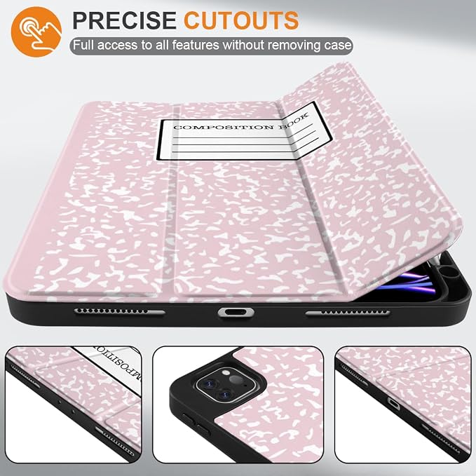 MEEgoodo for iPad Pro M2 12.9 Case 6th/5th/4th/3rd Generation 2022 2021 2020 2018 with Pencil Holder Tablet Cover with Soft TPU Back Shell Art Painted Flowers