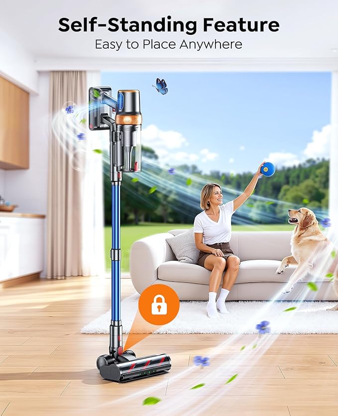Cordless Vacuum Cleaner, 600W 50KPA 65Mins Vacuum Cleaners for Home, Upgraded Stick Vacuum with Extra Mattress Cleaning Tool, Self-Standing, Anti-Tangled Vacuum Cordless for Pet Hair/Floors/Carpets