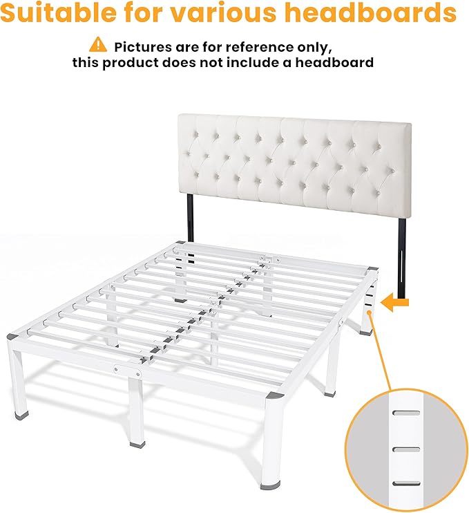 20 Inch King Size Metal Bed Frame with Round Corners, Storage Space Under High Bed Frame-Heavy Duty Steel Slats Support, Noise Free - Easy Assembly - No Box Spring Needed,White