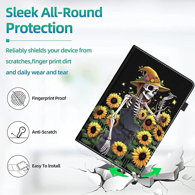 Case Cover for Amazon All-New Kindle Fire 7 Tablet (2022 Release-12th Generation) Latest Model 7 Slim Folding Stand Cover with Auto Wake/Sleep Dancing Skeleton in Mexican Costume