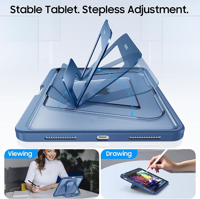 Fintie Shockproof Case for iPad (A16) 11th Gen 11-in iPad 10th Gen 10.9 | Slim Frosted Hard Back Cover Multi-Angle Viewing Built-in Kickstand &amp Pencil Holder Anti-Scratch Black