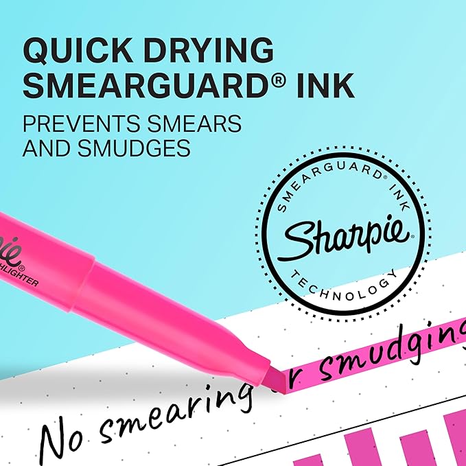 Sharpie Pocket Highlighters, Chisel Tip, Quick Dry, Assorted Fluorescent Colors, 12 Count - For Studying, Note-Taking, School, College, Office, Student & Teacher Supplies