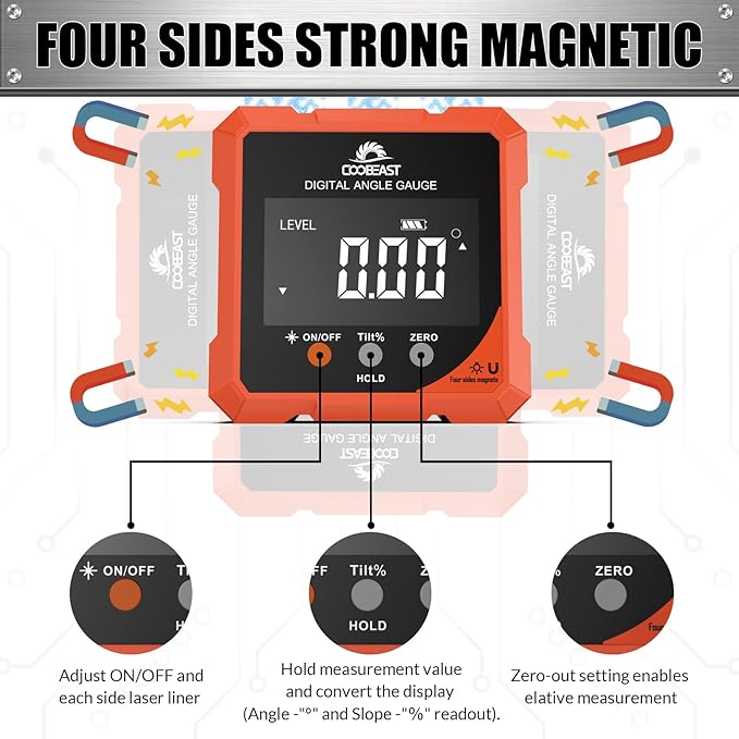 Digital Angle Finder with Laser, 4-side Magnetic Digital Angle Gauge, Rechargeable Mini Digital Laser Level Measuring Tool, Cube Inclinometer with Backlight for Woodworking Tablesaw Gift for Men