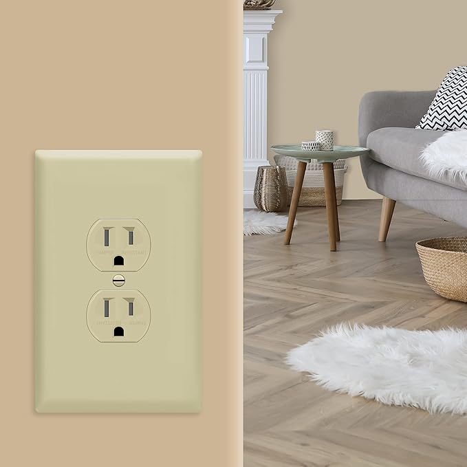 ENERLITES Duplex Receptacle Outlet Wall Plate, Jumbo Electrical Outlet Covers, Gloss Finish, Oversized 1-Gang 5.51" x 3.50", Polycarbonate Thermoplastic, 8821O-I-10PCS, Ivory, 10 Pack