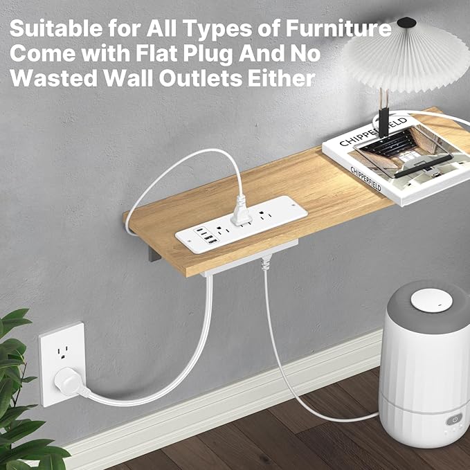 CCCEI 6 Outlets Dual Side Recessed Power Strip with 45W USB C Port, Furniture Flush Mount, Under Desk, Desk Top Multiple Outlet, Hidden Charging Station for Conference Table, Nightstand, White. 10FT.