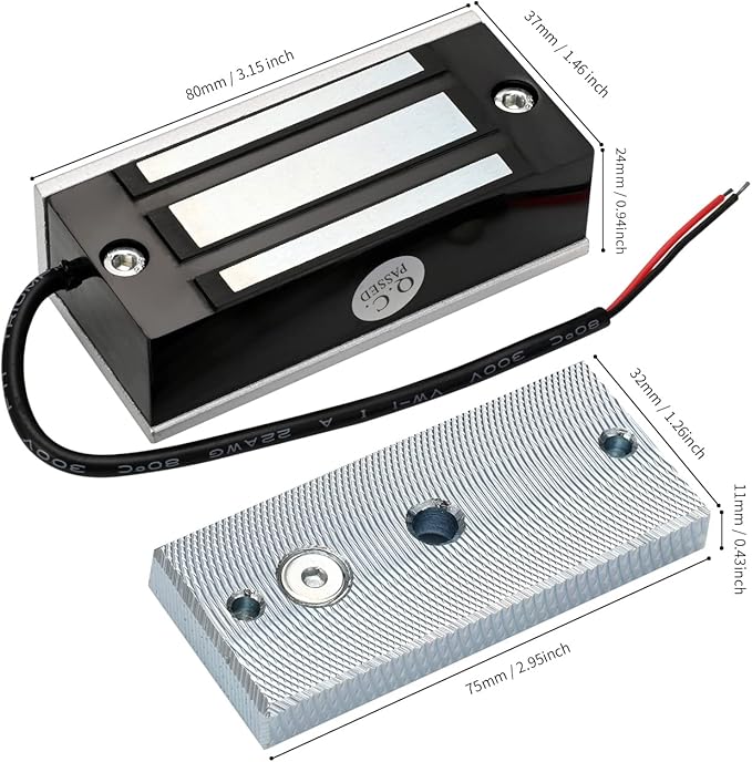 Electric Magnetic Lock 60KG 130LBS Holding Force Electromagnet Lock 12V Fail Safe NC Mode Single Door for Access Control System/Metal Door/Fire Proof Door/Wooden Door/Glass Door etc. (60KG/130LBS)