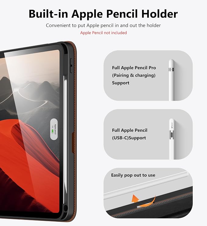 DTTO for iPad Air 11 inch Case M4/M3/M2 (2026/2025/2024) Black | 360 Degree Rotating Premium Faux Leather Folio Stand Cover with Pencil Holder Auto Sleep/Wake Multiple Angles Hand Strap