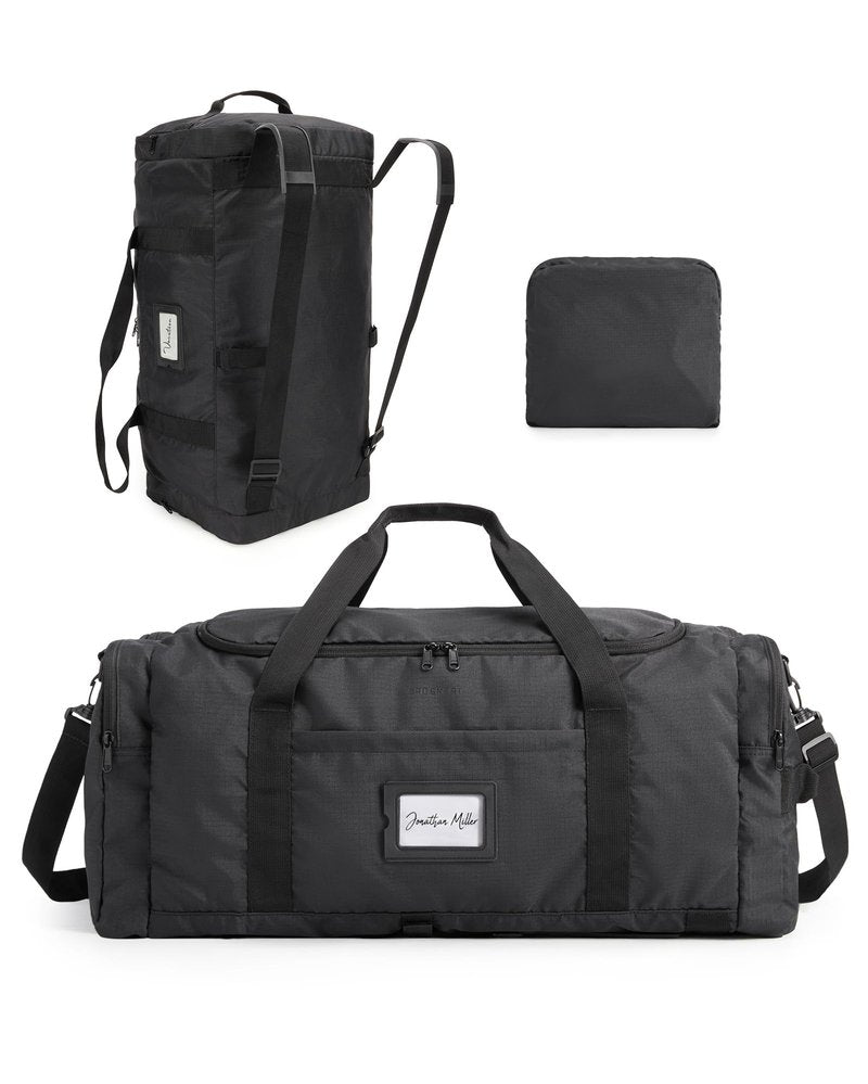 BAGSAMRT 60L Foldable Duffle Bag for Travel, Large Travel Duffel Bag for Men, 4 in 1 Travel Backpack, Carry on Weekender Bag, Black