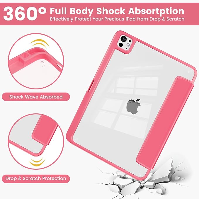 Case Compatible with iPad Pro 11 inch M5 2025 6th Generation / M4 2024 5th Generation Shockproof Hybrid Slim Stand Cover with Clear Back Shell &amp Pencil Holder Auto Wake/Sleep Black