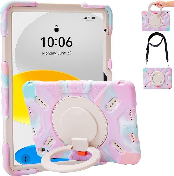 Pepkoo Triple Shock-Absorbing Protective Case for iPad (A16) 11th/10th Gen | Comfortable Heavy-Duty Kids Protective Case With Tactile Sensation With Handle Shoulder Strap (Black)
