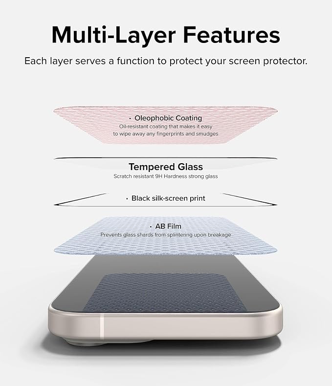 Ringke Full Cover Glass [Super Easy to Install] Compatible with iPhone 15 Screen Protector Case Friendly Shatterproof Premium 9H Hardness Tempered Glass with Installation Tool