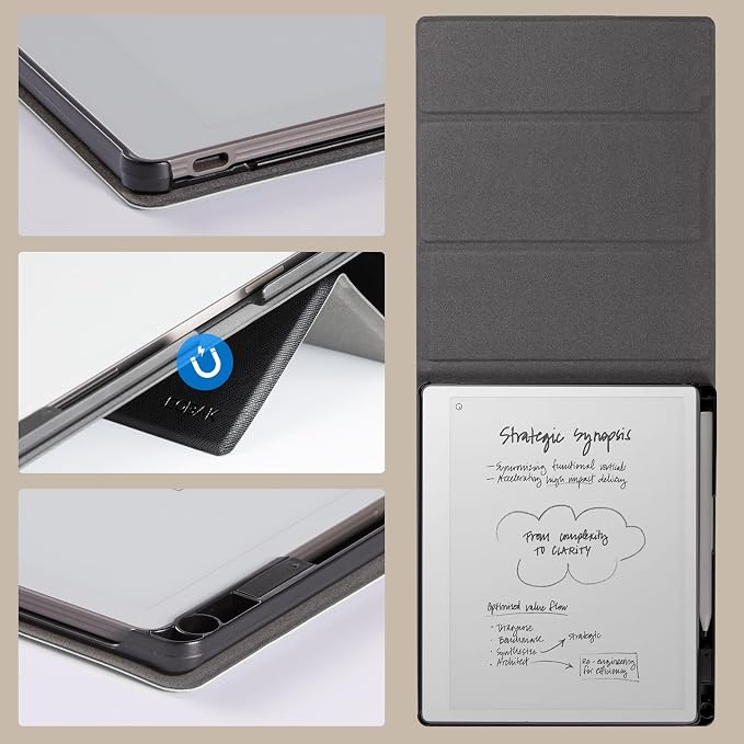 CoBak Case Compatible with Remarkable 2 Paper Tablet Black | Built-in Pen Holder Multi-Angle Foldable Stand Custom Fit for 2020 Released reMarkable 2