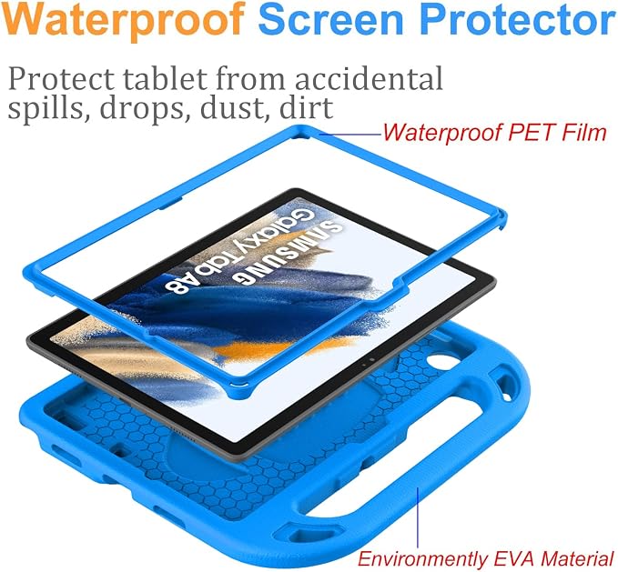 BMOUO Kids Case for Samsung Galaxy Tab A8 10.5 Inch 2022 (SM-X200/X205/X207) - with Screen Protector Shockproof Galaxy Tab A8 10.5 Tablet Case Blue