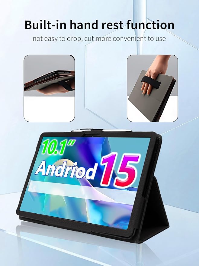 Case for CUPEISI CP31M Tablet 10 inch Android 15 TabletsUYRUREL Leather Slim Folding Stand Cover with Hand Strap Magnet for Men Women Full ProtectionBlack.