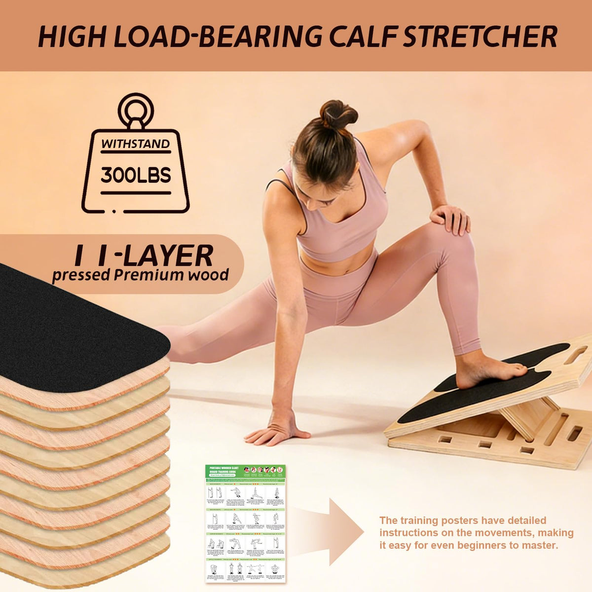 ZALL Slant Board Balance Board 2-in-1 Wooden Adjustable Calf Stretcher