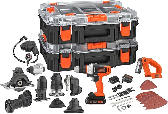 BLACK+DECKER MATRIX 20V MAX Power Tool Combo Kit, Cordless Power Tool Set with Battery and Charger Included, 10 Piece (BDCDMT1210KITC1