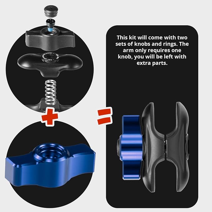 2 Long Metal 20mm Ball and Socket Arm | Tackform DuraLock 20 Series | Dual 20mm Sockets with Optional Anti-Theft Knob | Black