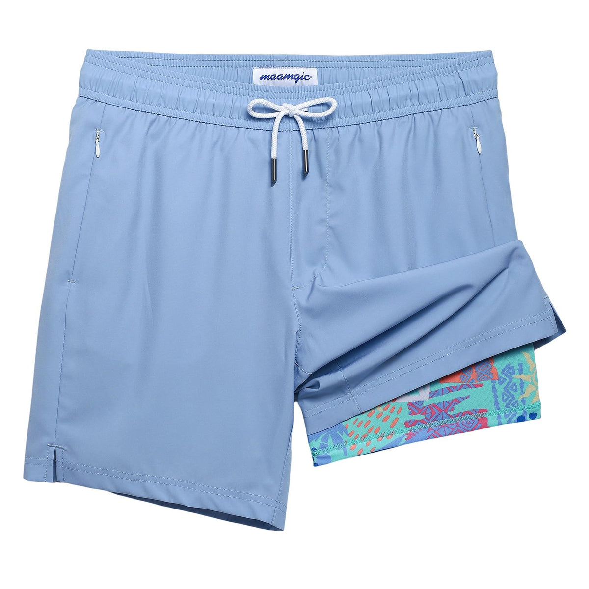 maamgic 2 in 1 Mens Swim Trunks 7 Inch Swim Shorts Swim Suits Board Shorts Graffiti Mist Blue XXL