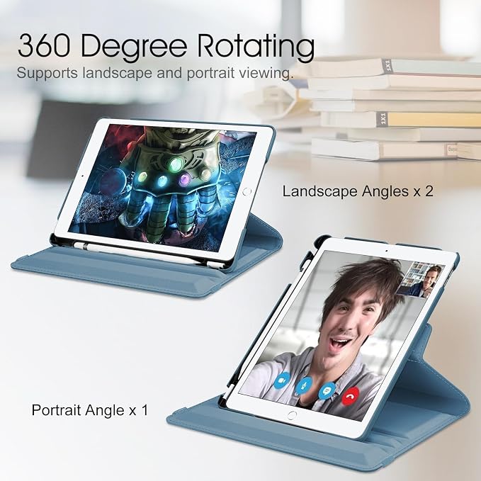 Fintie 360° Rotating Case for iPad 9th / 8th / 7th Generation 10.2 Inch | Swivel Stand Portrait &amp Landscape Viewing Shockproof Cover with Pencil Holder Auto Wake/Sleep Aqua Wave