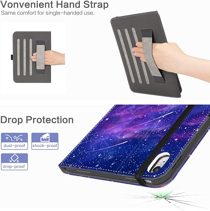 Lokigo Case for iPad (A16) 11th/10th Generation Aurora Forest | for iPad 11th-11 Inch/10th-10.9 Inch Stand Cover Pencil Holder/Hand Strap/Pocket Support Touch ID Auto Wake/Sleep