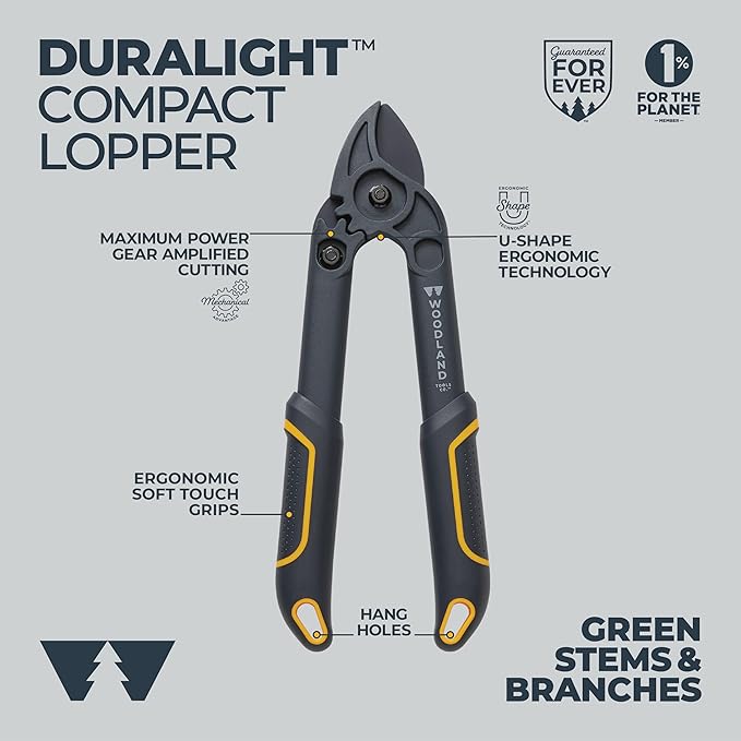 Woodland Tools Duralight Compact Lopper, 16 Inch Anvil Branch Cutter with Gear Assist and Glass-Filled Nylon Handles, Lightweight Tree Pruner for Dry Branches, Tight Spaces, and Everyday Yard Work