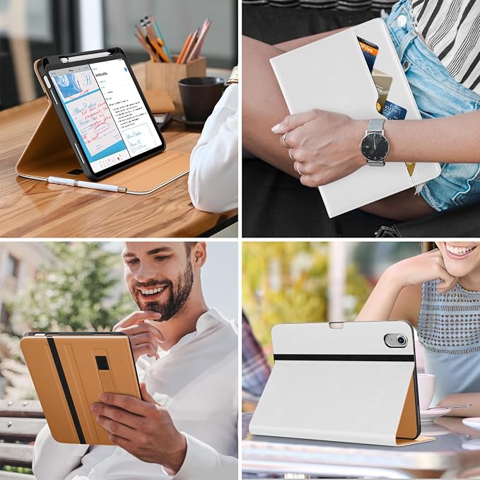 DTTO for iPad (A16) 11th Generation 11-inch &amp 10th Gen Case Brown | Premium Leather Business Cover with Pencil Holder Hand Strap &amp Pocket Corner Protection Auto Sleep/Wake for Work &amp