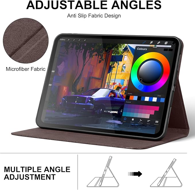 Leather Case for iPad Pro 11 Inch 4/3/2/1 GenSilver Black | Genuine Leather Cover for iPad Pro 11 2022/2021/2020/2018Smart Folio Auto Sleep/WakeProtectiveAdjustable Stand