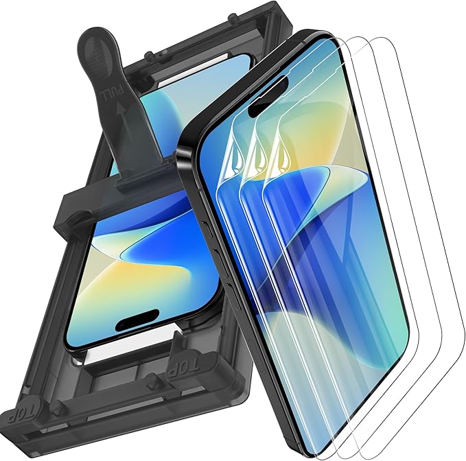 3 Pack for iPhone 16 Screen Protector Film (NOT Glass) Ultra-Thin Flexible Hydrogel Film Screen Protector for iPhone 16 Plus with [Easy Installation Tray] Non-breakable