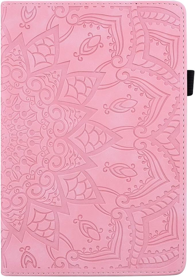 Folio Case for iPad Pro 11 2018-2022 iPad Air 11 2025/2024/Air 10.9 - Techcircle Stand Mandala Embossed PU Leather Soft TPU Cover with Elastic Strap Card Slots Pencil Holder - Pink