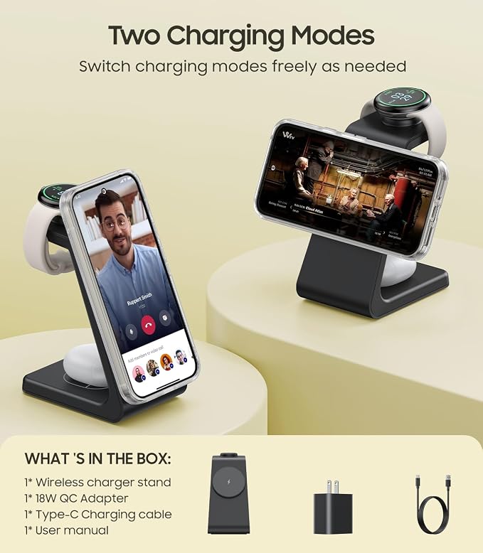 3 in 1 Magnetic Wireless Charger for Google Watch Charger Stand for Pixel Watch 3/2 Charger Stand Design for MagSafe for Pixel 10 Pro Fold/XL/10/9/8/7/6 Pro &amp Buds with Adapter(Not for Watch 4/1