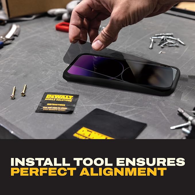 DEWALT Heavy Duty 2Pack Privacy Screen Protector for iPhone 13 Pro Max/14 Plus Sensor Protection Dynamic Island Compatible AntiSpy Tempered Glass [9H Hardness] Case Friendly High Response HD Quality