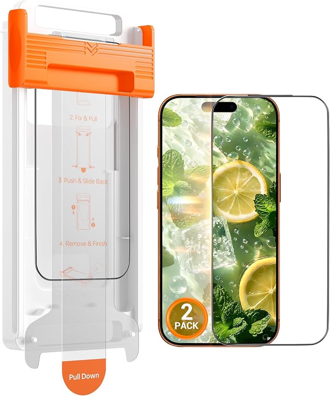 GolbinBox for iPhone 17 Pro Screen Protector 3D Full Coverage 2 Pack | tempered glass with 9H+ hardness anti-fingerprint coating responsive touch and roller tray installation