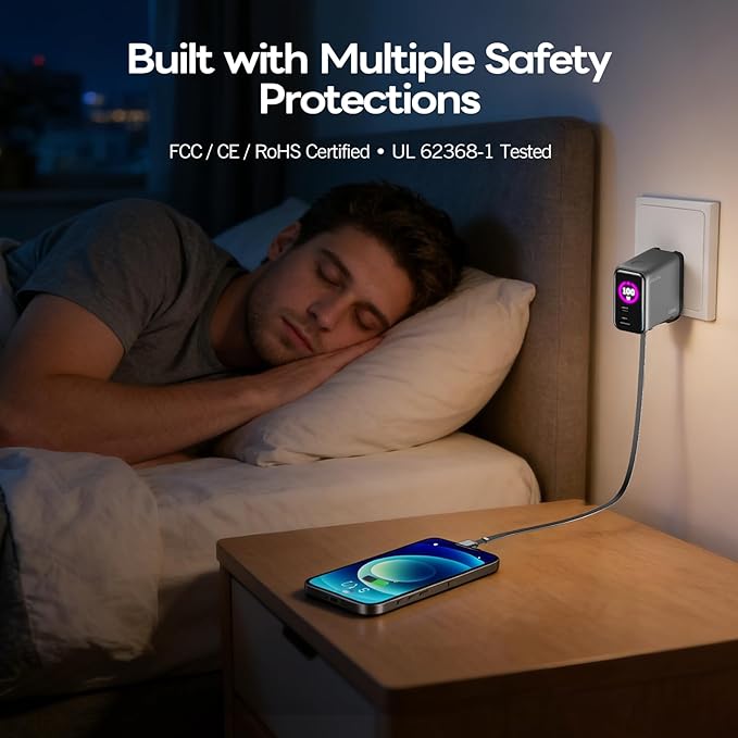 Compact 100W GaN Retractable USB C Wall Charger with Smart Display | Durable Built-in Retractable Cable C1-100W C2-100W A1-30W Compatible with MacBook iPhone Galaxy Pixel iPad(Non-Battery)