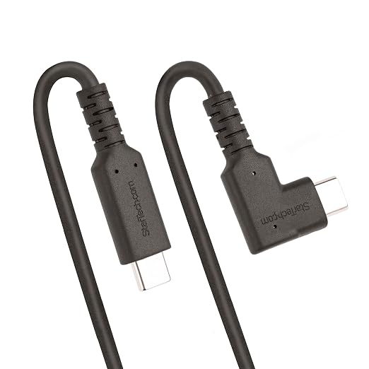 StarTech 6.6ft/2m Right-Angled USB-C Cable 5Gbps 100W PD 4K 60Hz Black | DisplayPort Alt Mode Thunderbolt Compatible Rugged Aramid Fiber E-Marker Chip