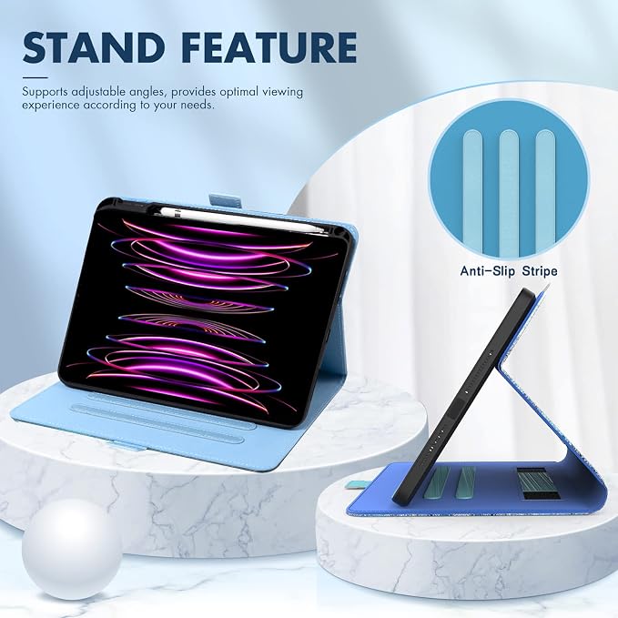 Dteck for iPad A16/10th Generation 10.9 Inch 2022 Case with Pencil HolderPremium PU Leather Folio Multiple Viewing Angles Stand Cover Auto Wake/Sleep Protective Tablet Cases for Women MenBookshelf