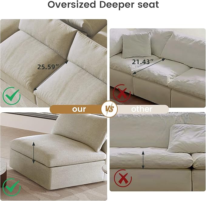 Cloud Modular Sectional Sofa Couch,80.3" L Shaped Convertible Couches with Storage Ottoman for Living Room,Minimalist Deep Sofa Couches,Sofa Covers Washable&Replaceable